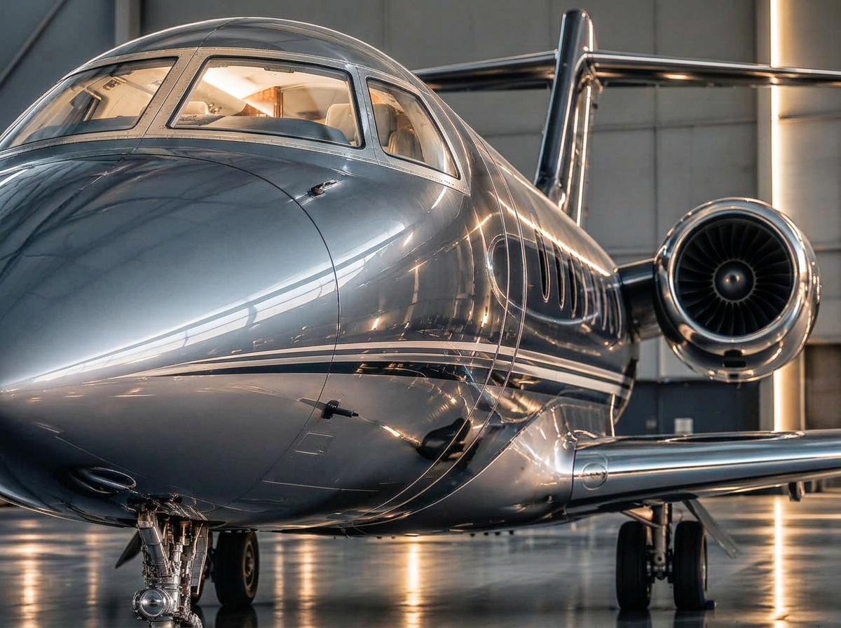 Private aircraft inside a hangar prepared for its next flight