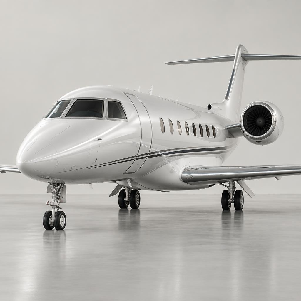 Private jet in a bright studio