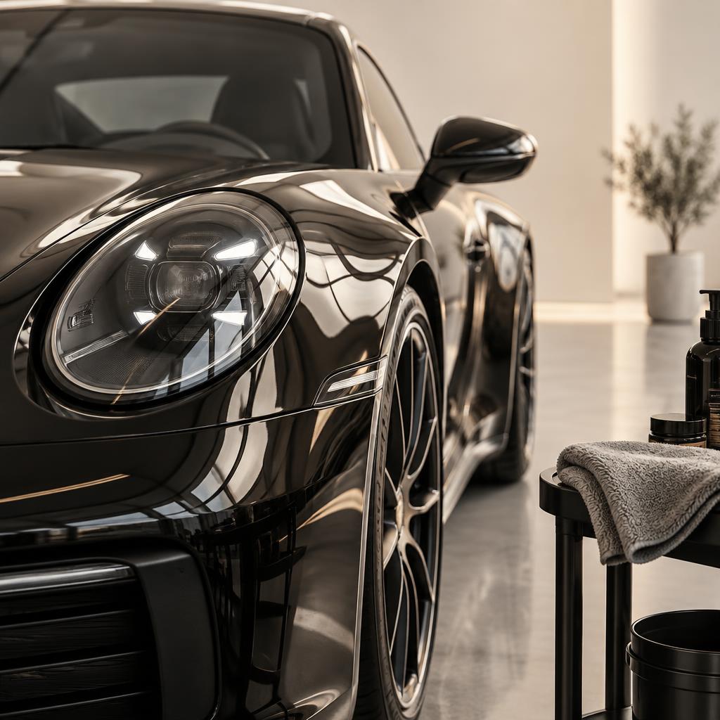 Luxury car detail in a bright studio